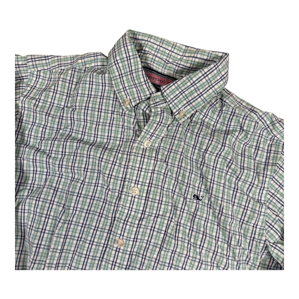 Vineyard Vines 16-18 Boys L Plaid Button Down Long Sleeve Whale Shirt Green‎
